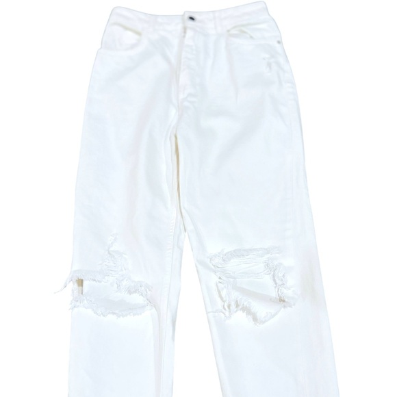 Zara off White Distressed Straight Leg Jeans torn knees raw hem size 6 - Picture 3 of 8